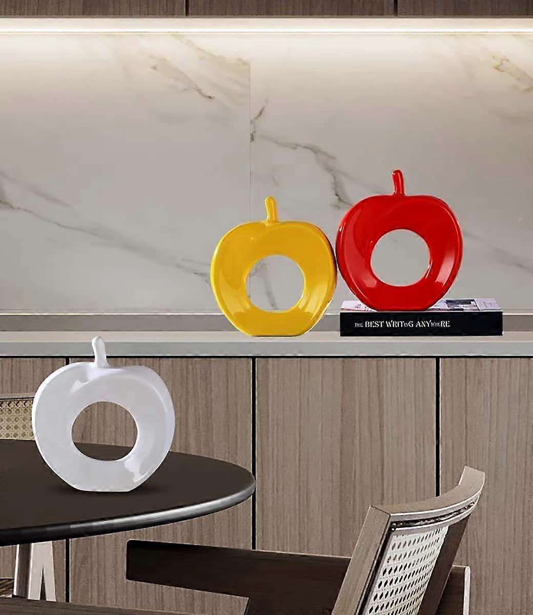 White Ceramic Apple Decoration Modern Apple Statue Home Bookshelf Accent