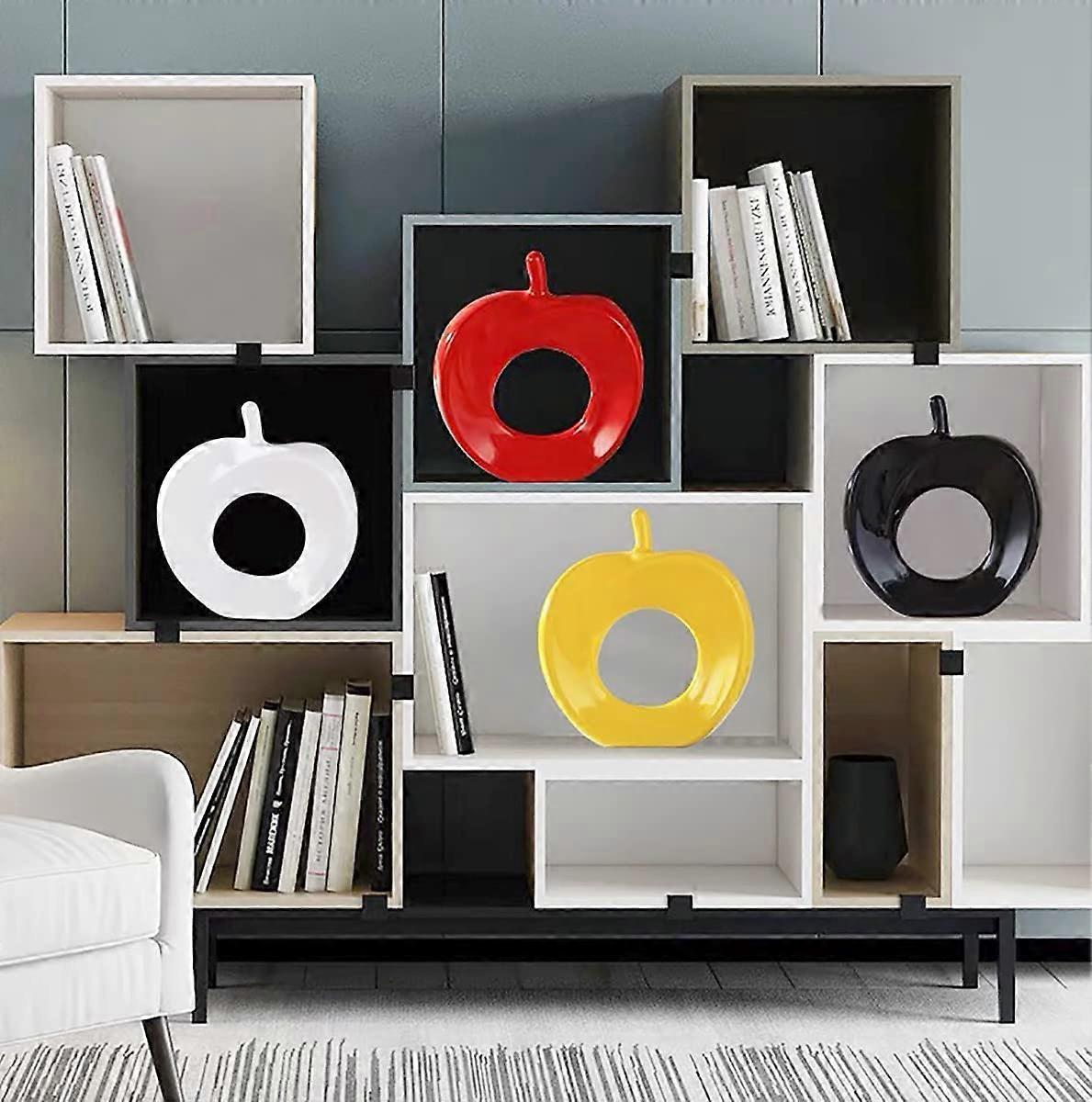 White Ceramic Apple Decoration Modern Apple Statue Home Bookshelf Accent