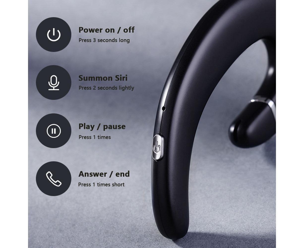 Ear Hook Wireless Headphones - Non Ear Plug - Single Ear Noise Cancelling Headset with Mic