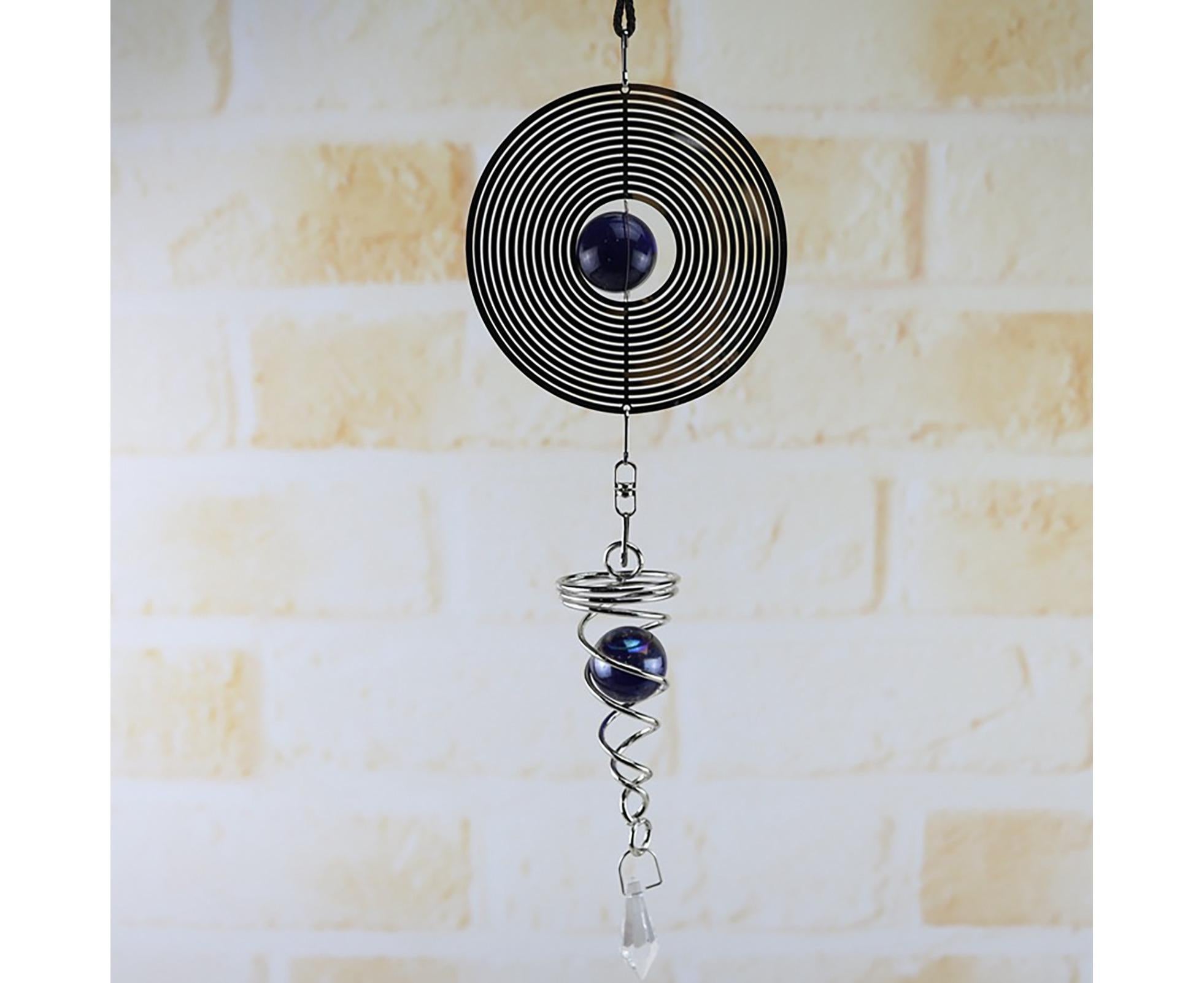 Square Rhombus Rotating Metal Spiral Tail Ball Wind Chime Pendant Home Decor- A
