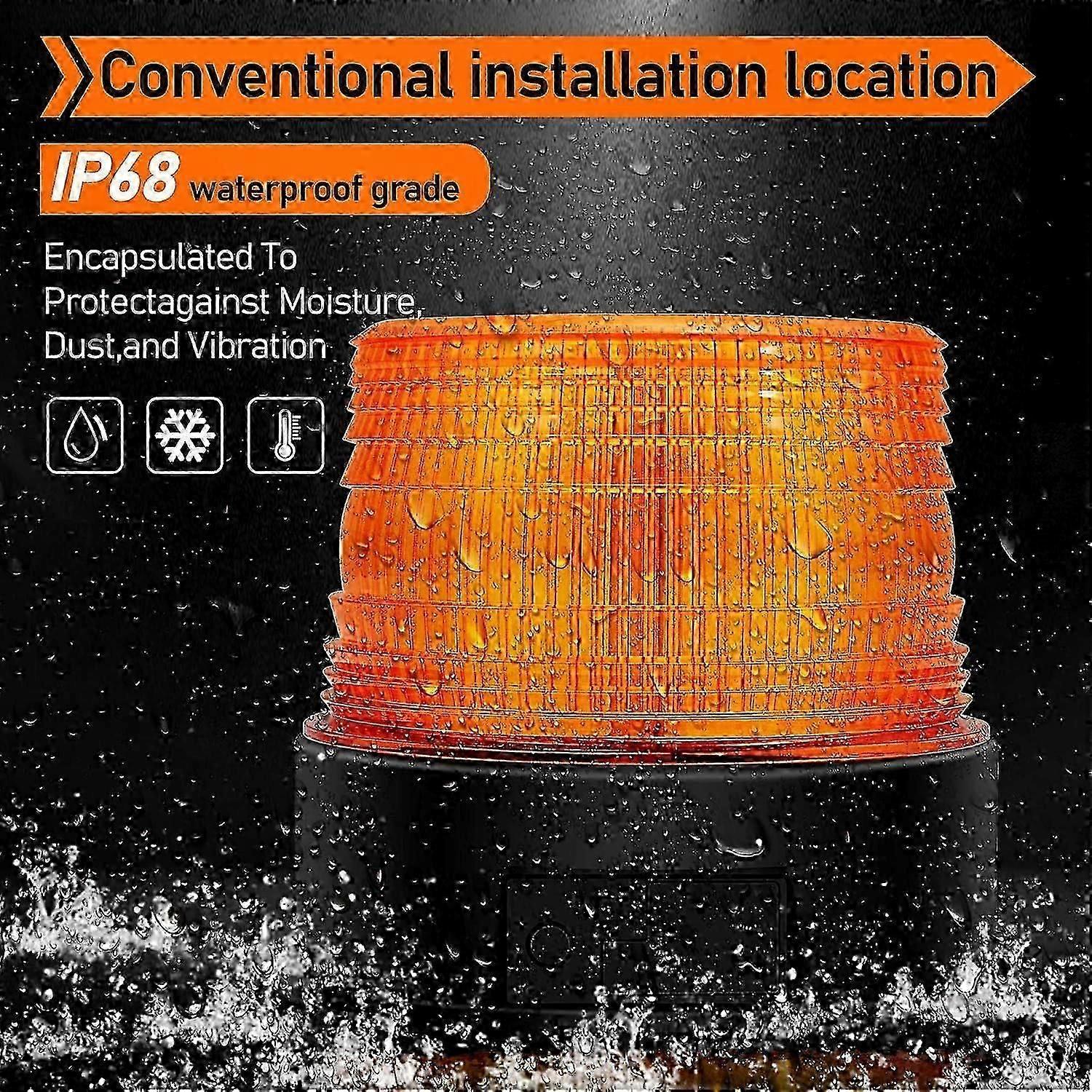 Rechargeable LED Strobe Light, 12V-24V Orange Emergency Warning Beacon