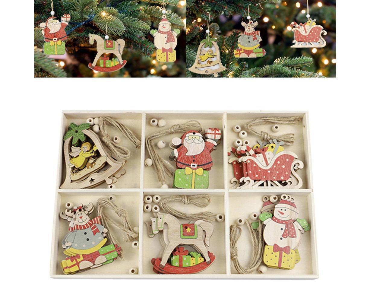 Hanging Wooden Elk Snow Christmas Pendants Ornament Xmas Tree Party Decoration-A
