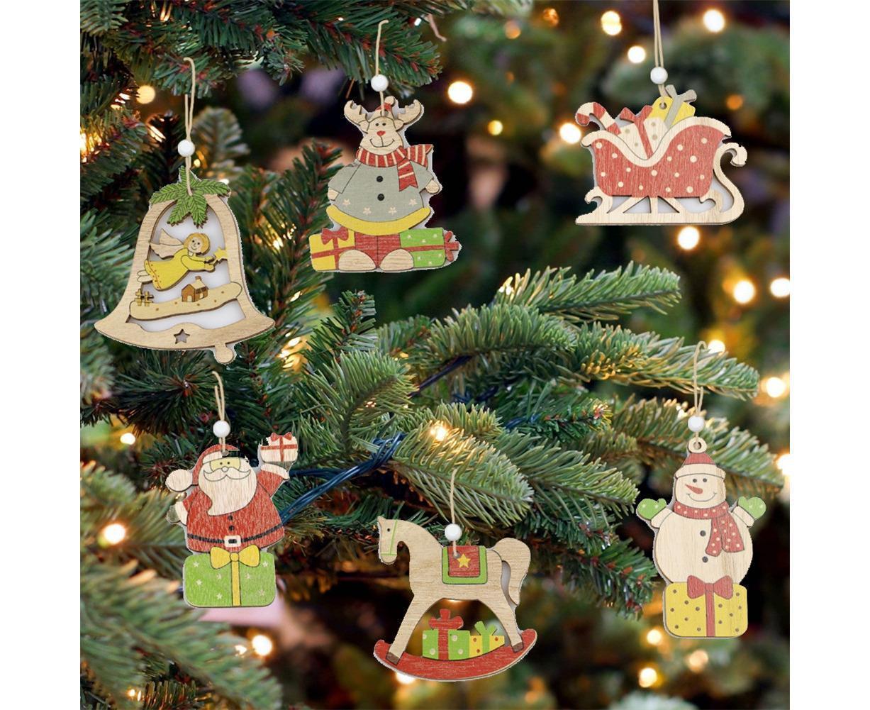 Hanging Wooden Elk Snow Christmas Pendants Ornament Xmas Tree Party Decoration-A