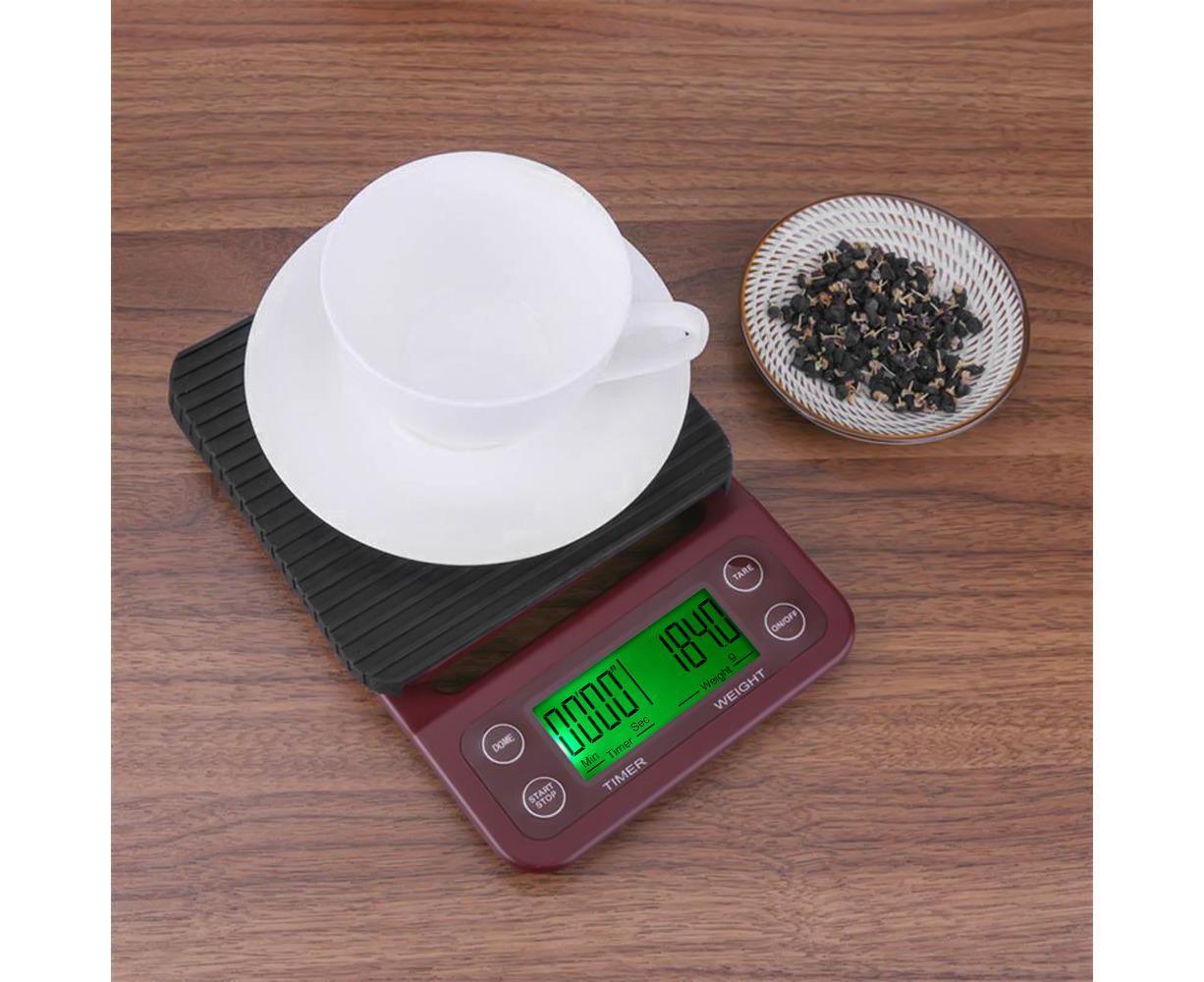 5kg/0.5g Coffee Drip Scale with Timer and Tare Function - Burgundy