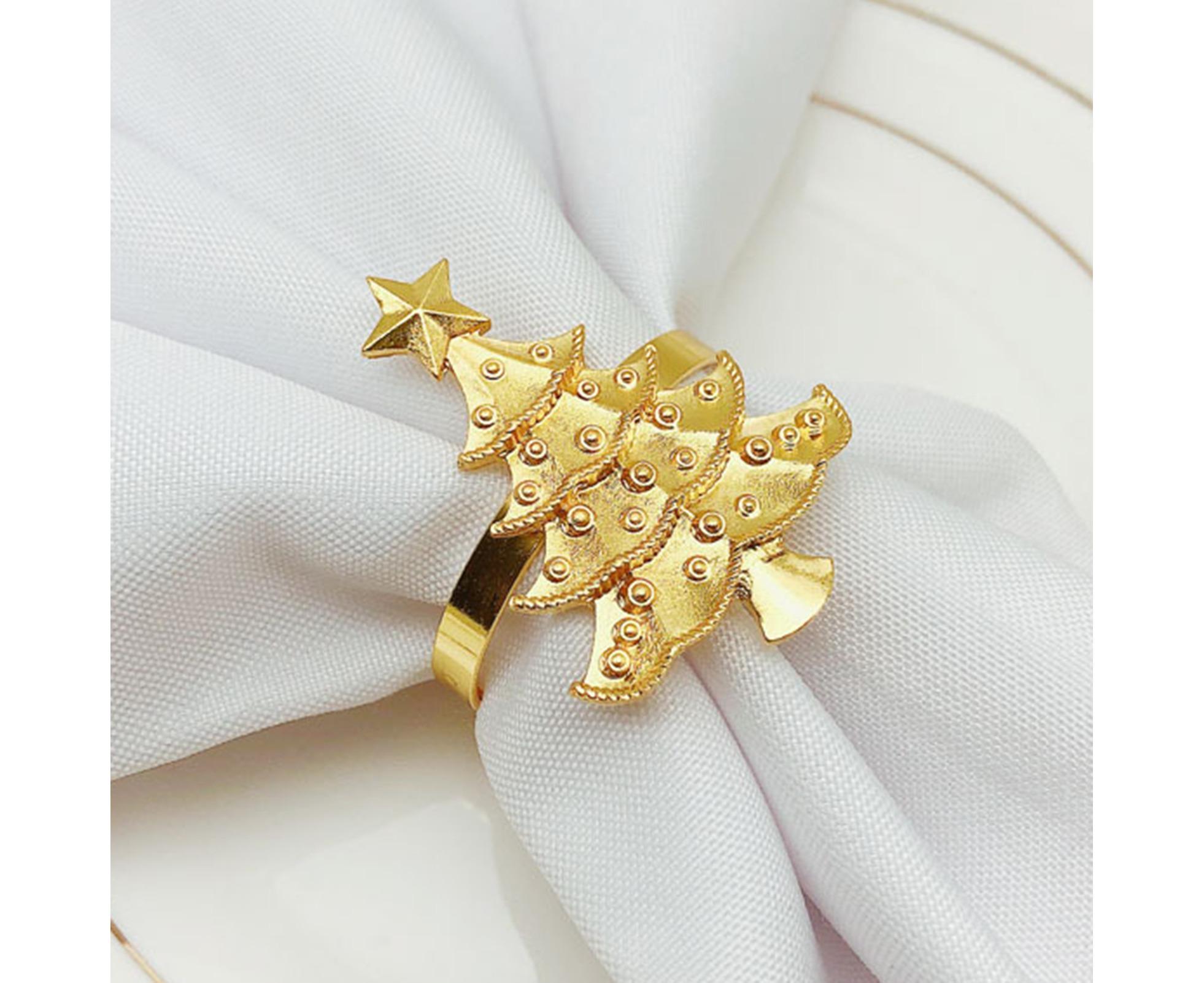 6Pcs Christmas Tree Wedding Home Xmas Party Table Decor Towel Buckle Napkin Ring-Golden