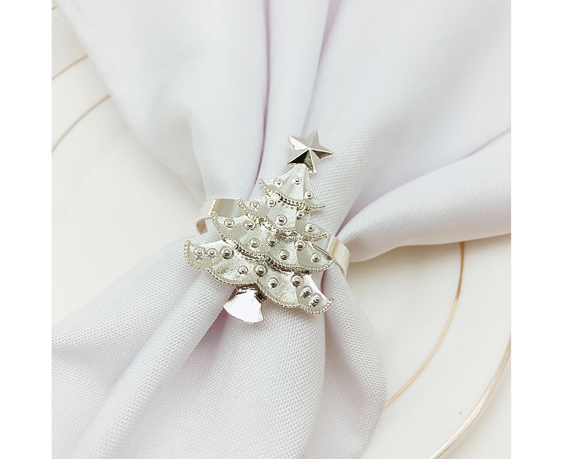 6Pcs Christmas Tree Wedding Home Xmas Party Table Decor Towel Buckle Napkin Ring-Golden
