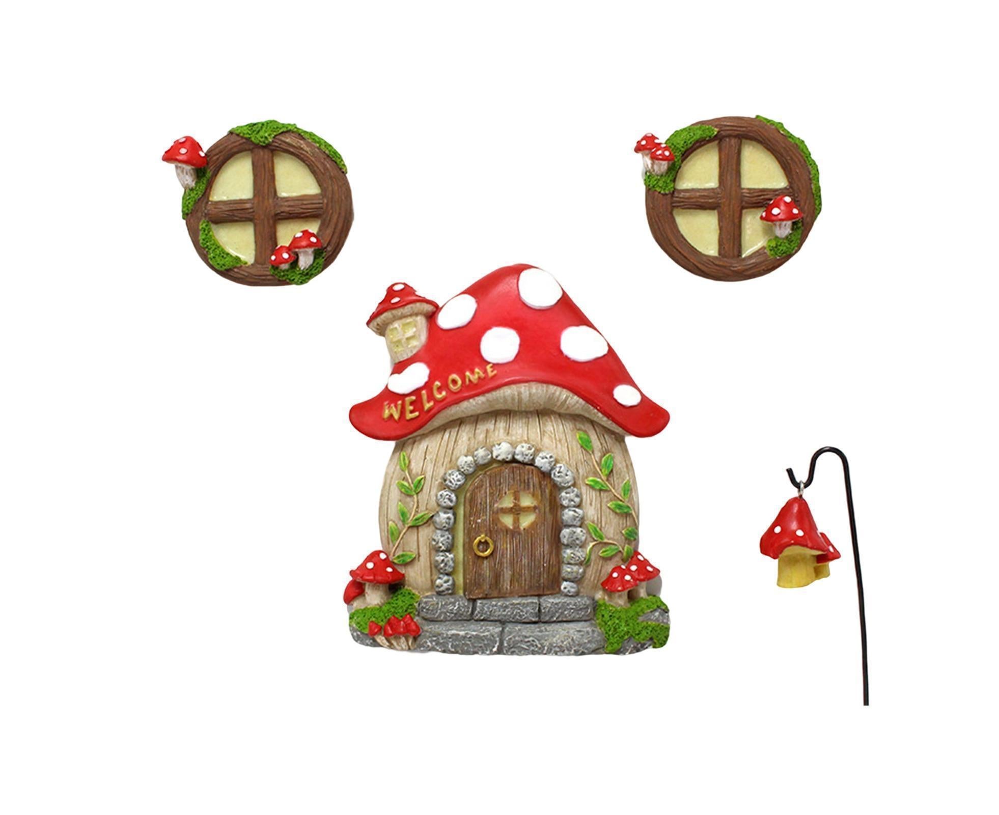 Mushroom House Door Luminous Garden Ornament - Multicolor