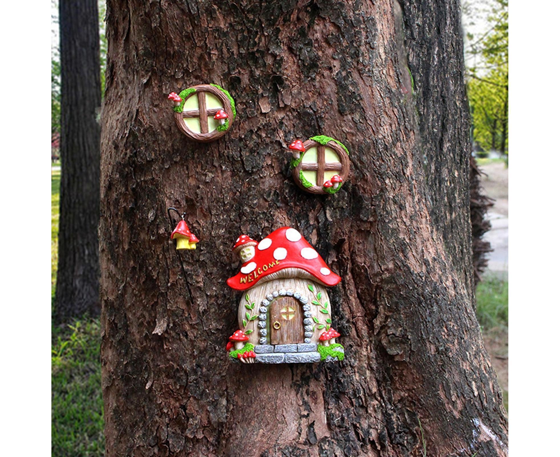 Mushroom House Door Luminous Garden Ornament - Multicolor