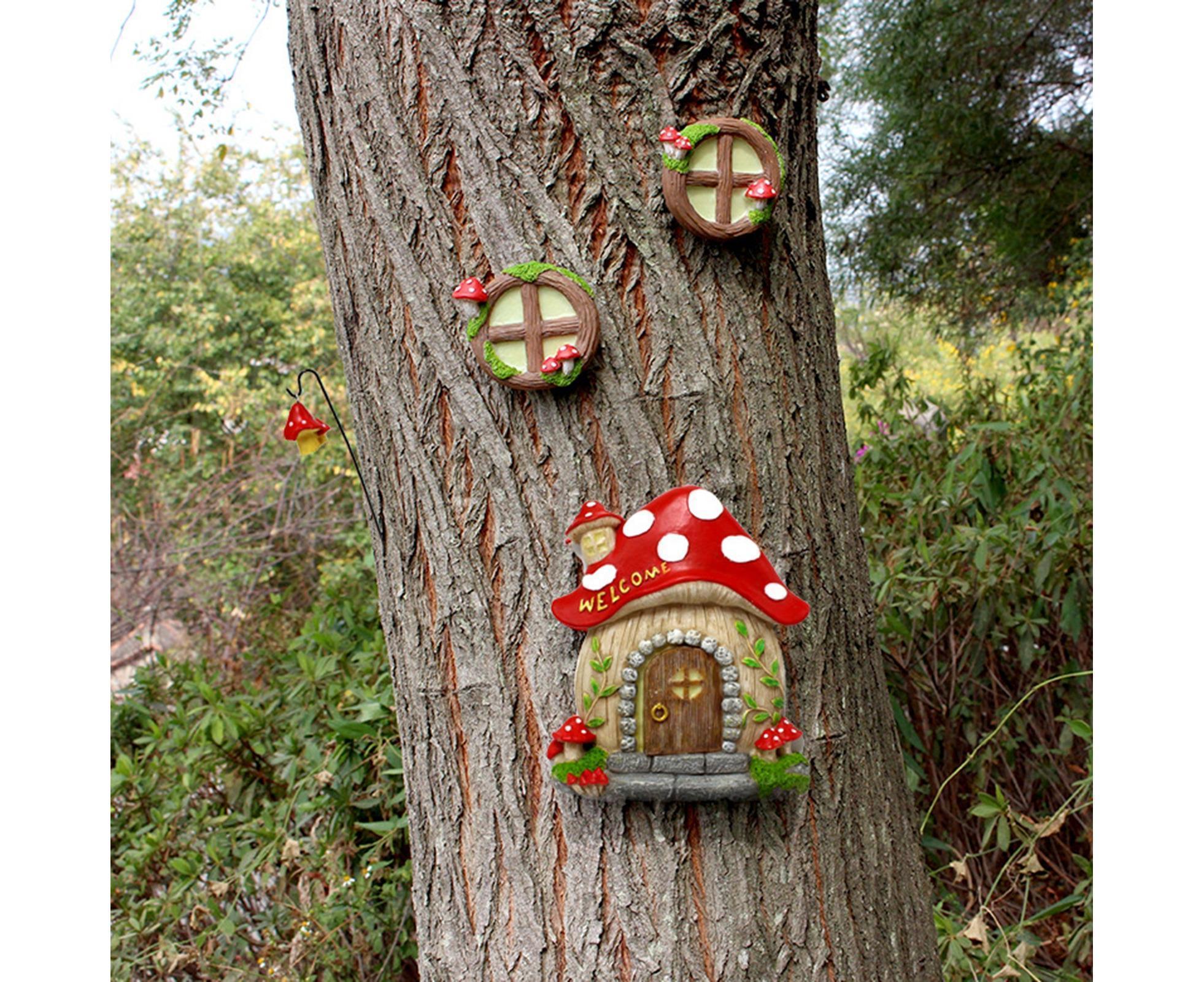 Mushroom House Door Luminous Garden Ornament - Multicolor