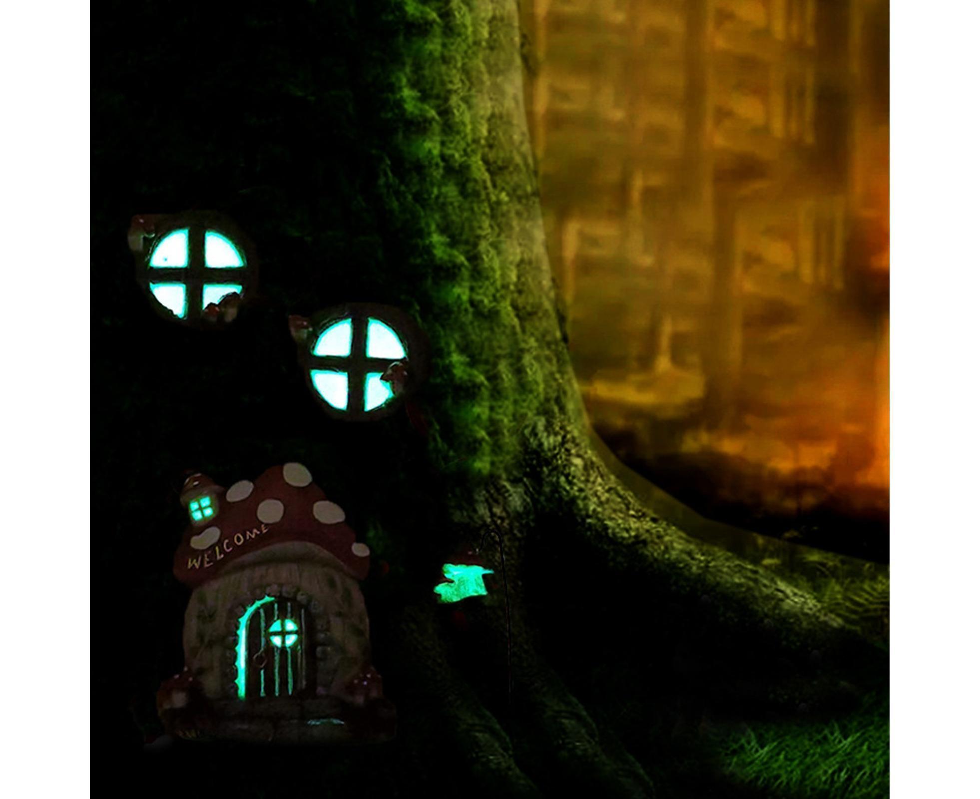 Mushroom House Door Luminous Garden Ornament - Multicolor