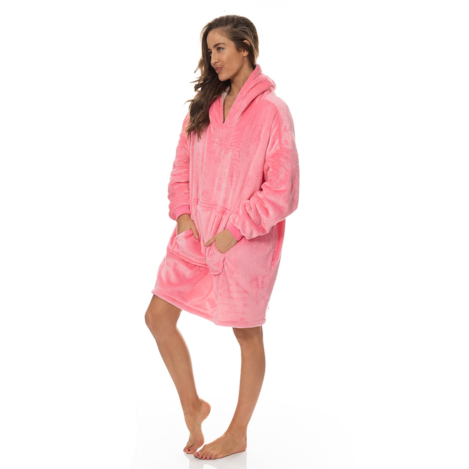 Snug Hoodie Nightwear Super Soft Reversible Coral Fleece 750GSM Pink