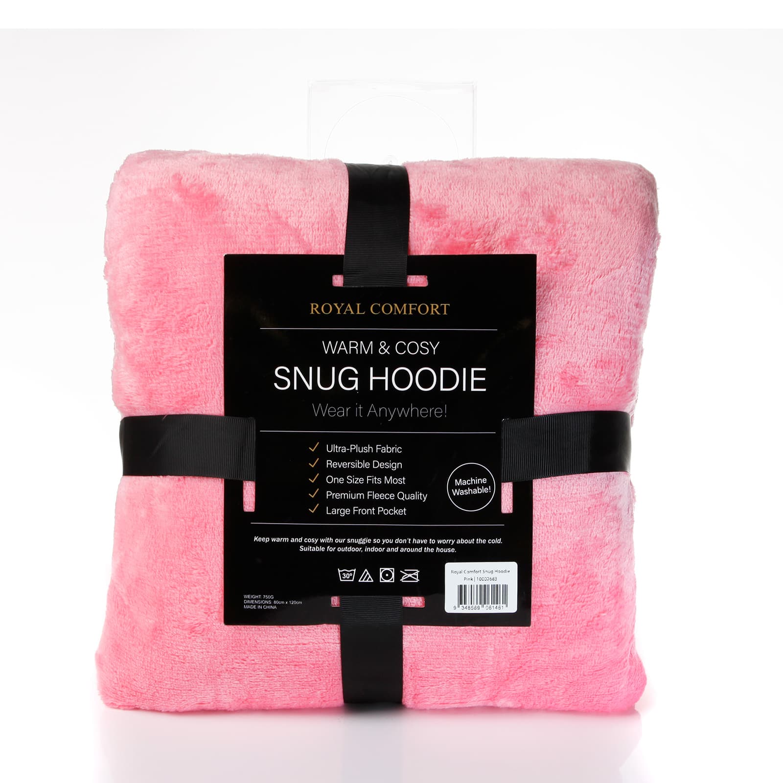 Snug Hoodie Nightwear Super Soft Reversible Coral Fleece 750GSM Pink