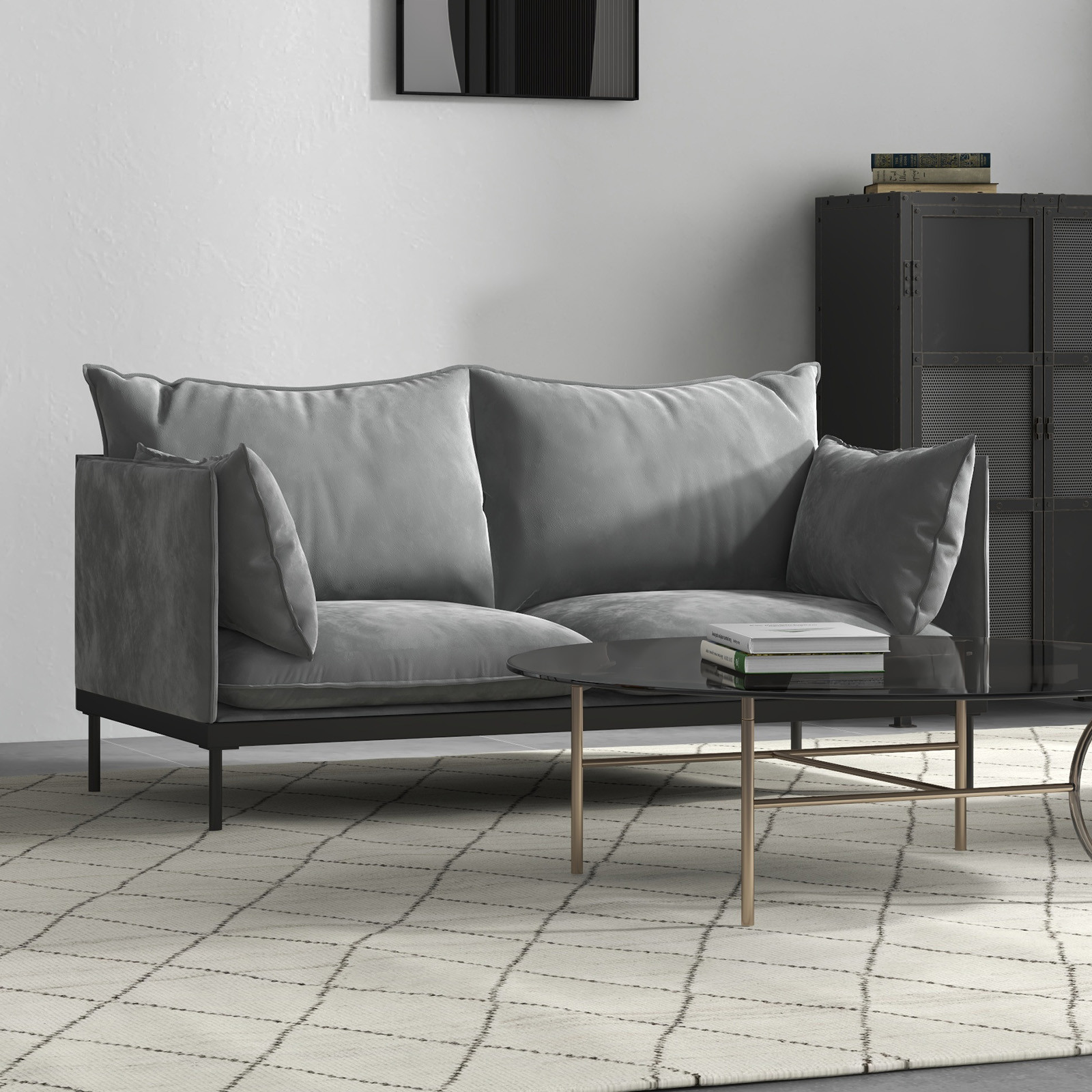 Casa Decor Camilla Luxury Upholstered Fabric 2 Seater Sofa Light Grey