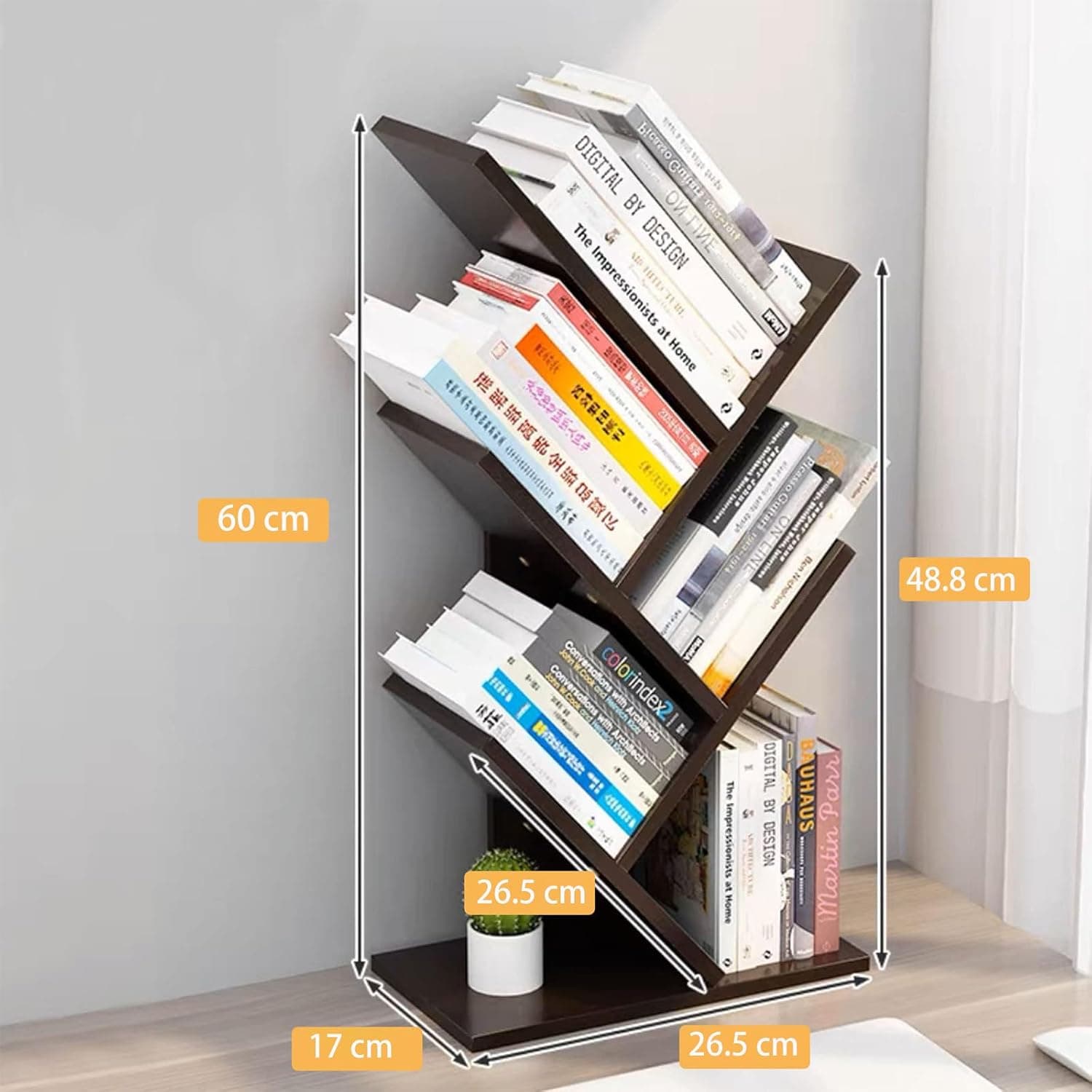 5-Tier Tree Bookshelf Storage Rack Durable Space-Saving Design Black