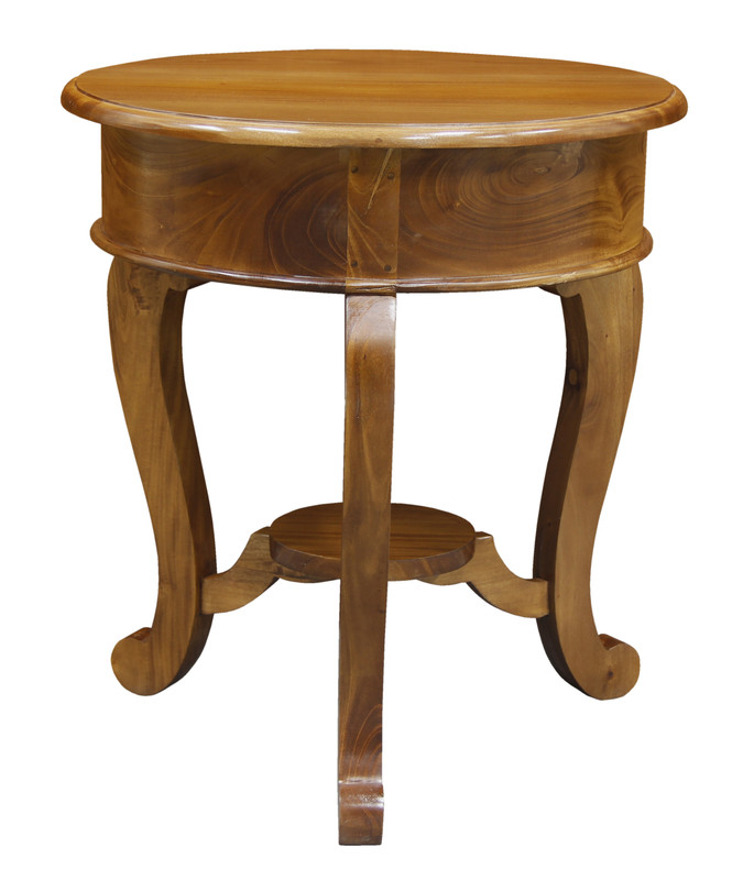 Round Cabriole Leg 1 Drawer Lamp Table (Light Pecan)