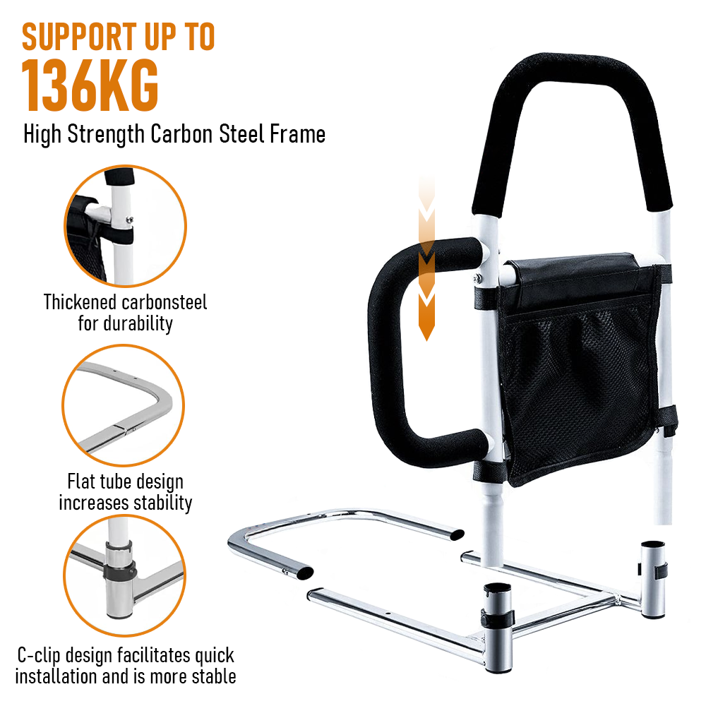 Bed Rail Safety Assist Rail for Elderly Adults with Storage Pocket &Fixing Strap