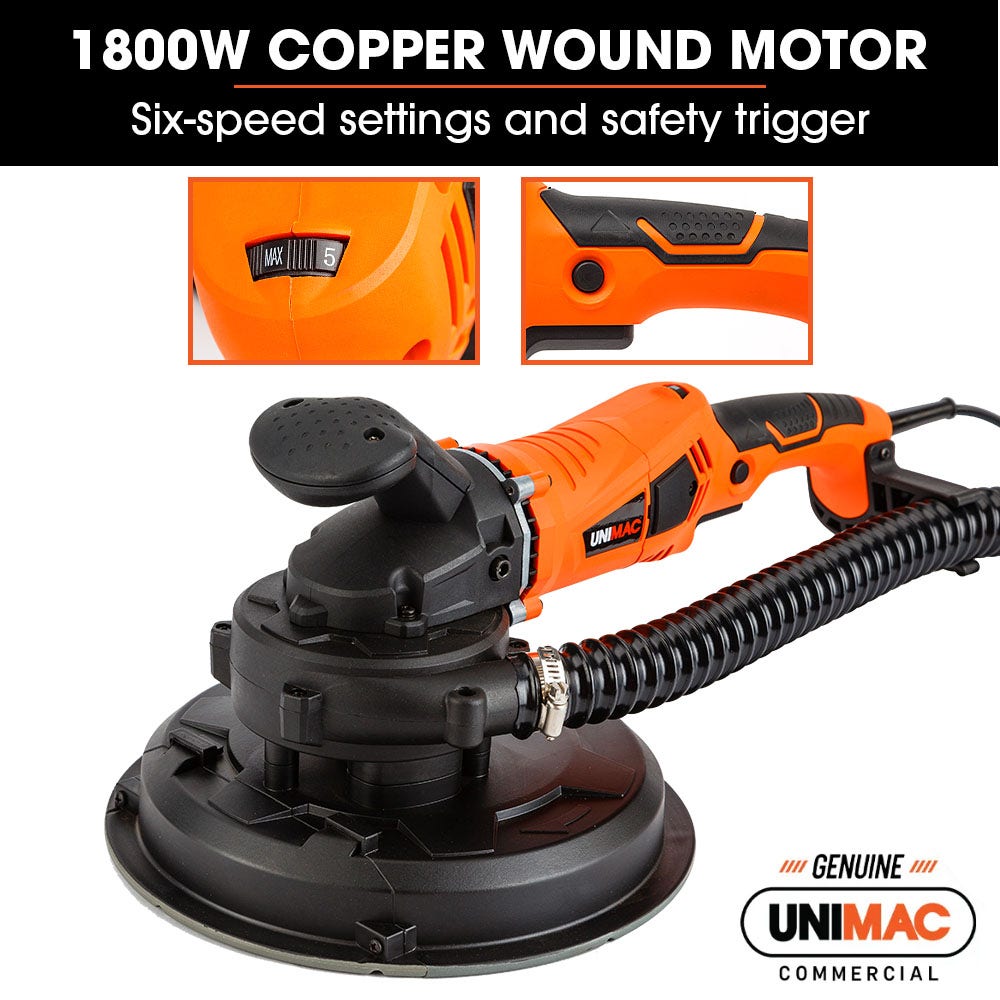 UNIMAC 1800W Drywall Sander Plaster Automatic Wall Gyprock Vacuum System