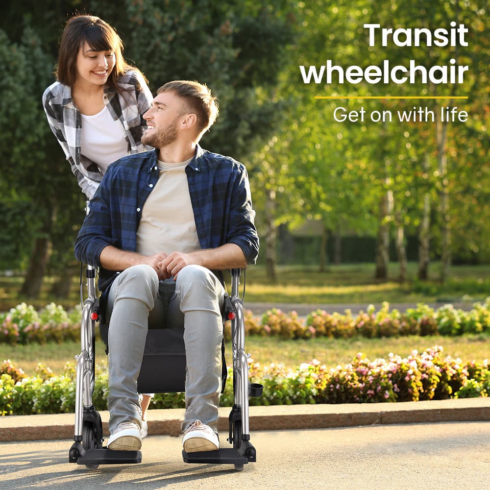 2-in-1 Folding Rollator Wheelchair Adjustable Mobility Walker Silver