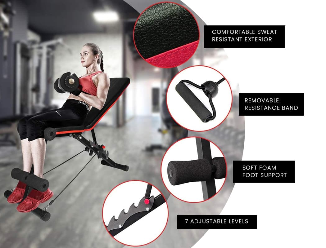Adjustable Weight Bench Multi-Purpose 6-in-1 Folding Space Saving Design
