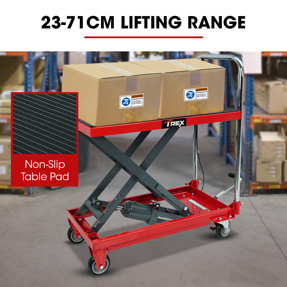 T-REX 230KG Hydraulic Scissor Lift Platform Trolley, Non-Skid Rubber Platform Pad, for Material Handling