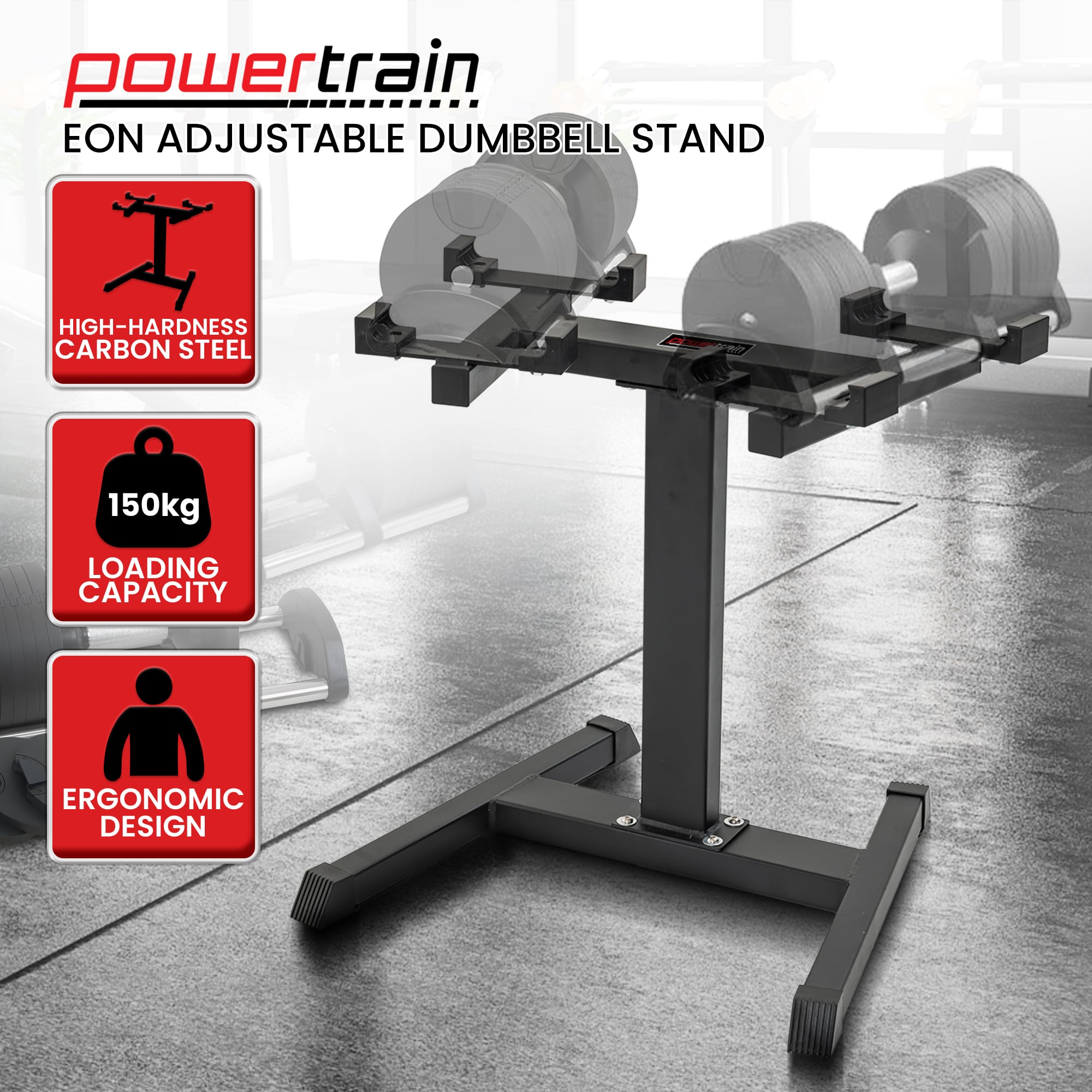Powertrain 150kg Heavy Duty Adjustable Dumbbell Stand Weight Rack Holder for Eon 36kg Dumbbells Home Gym Storage