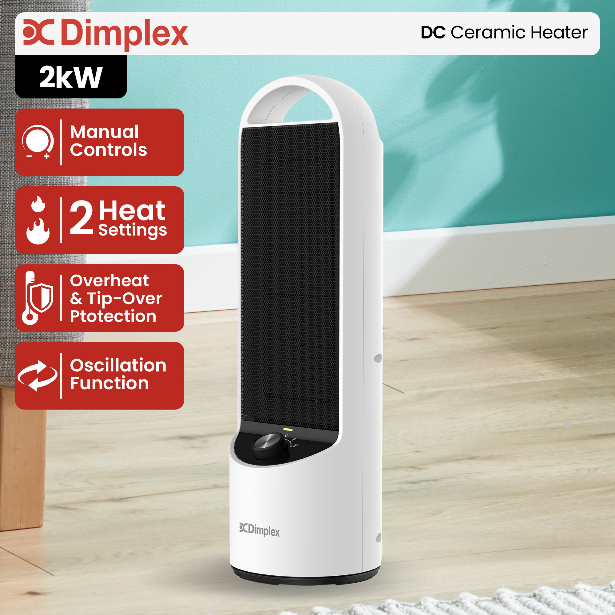 Dimplex 2kW Personal Ceramic Space Heater - Quiet Oscillating Portable Electric DC Fan Heater
