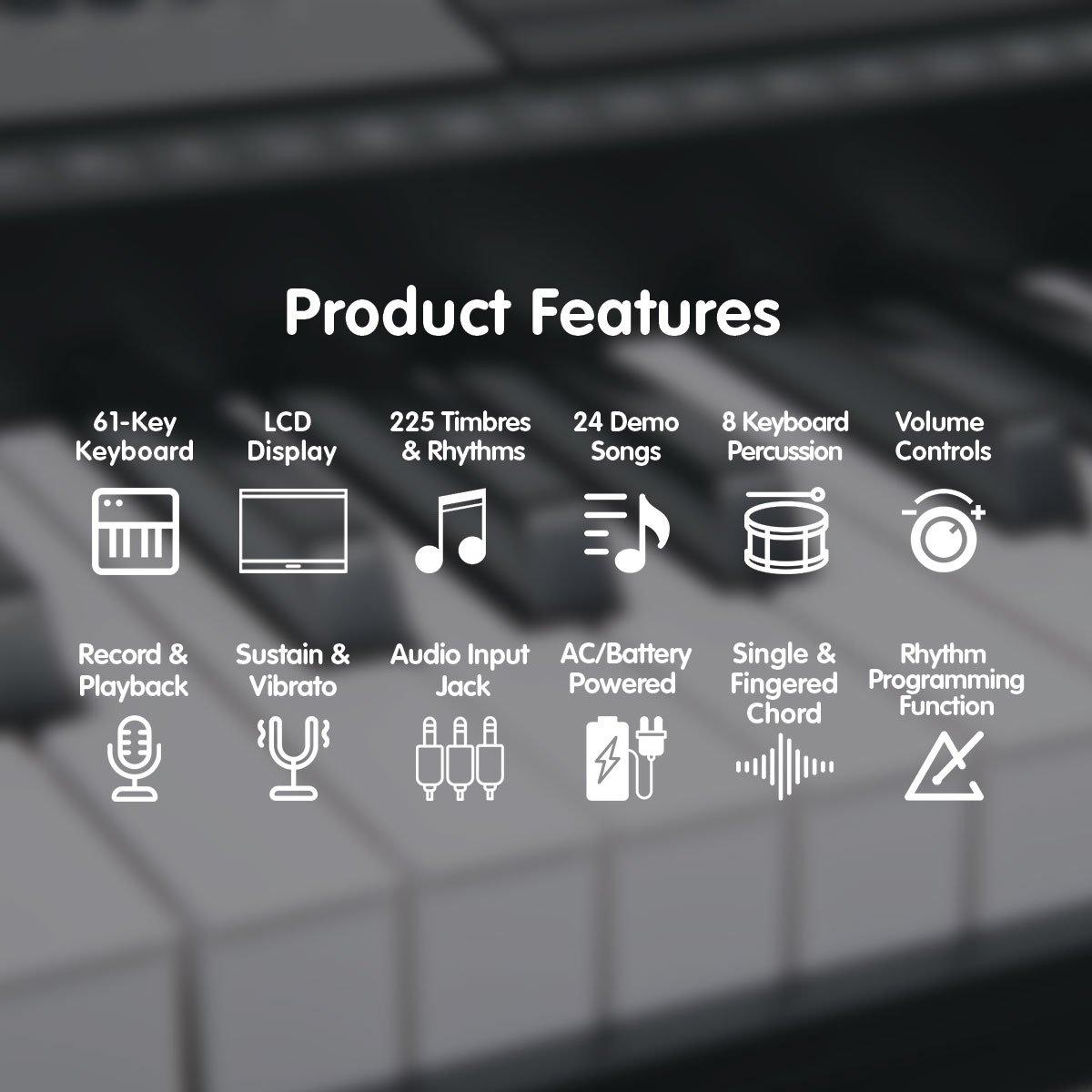 Karrera 61 Key Portable Electronic Keyboard Piano with Stand & Music Holder - Beginner Digital Piano, Black