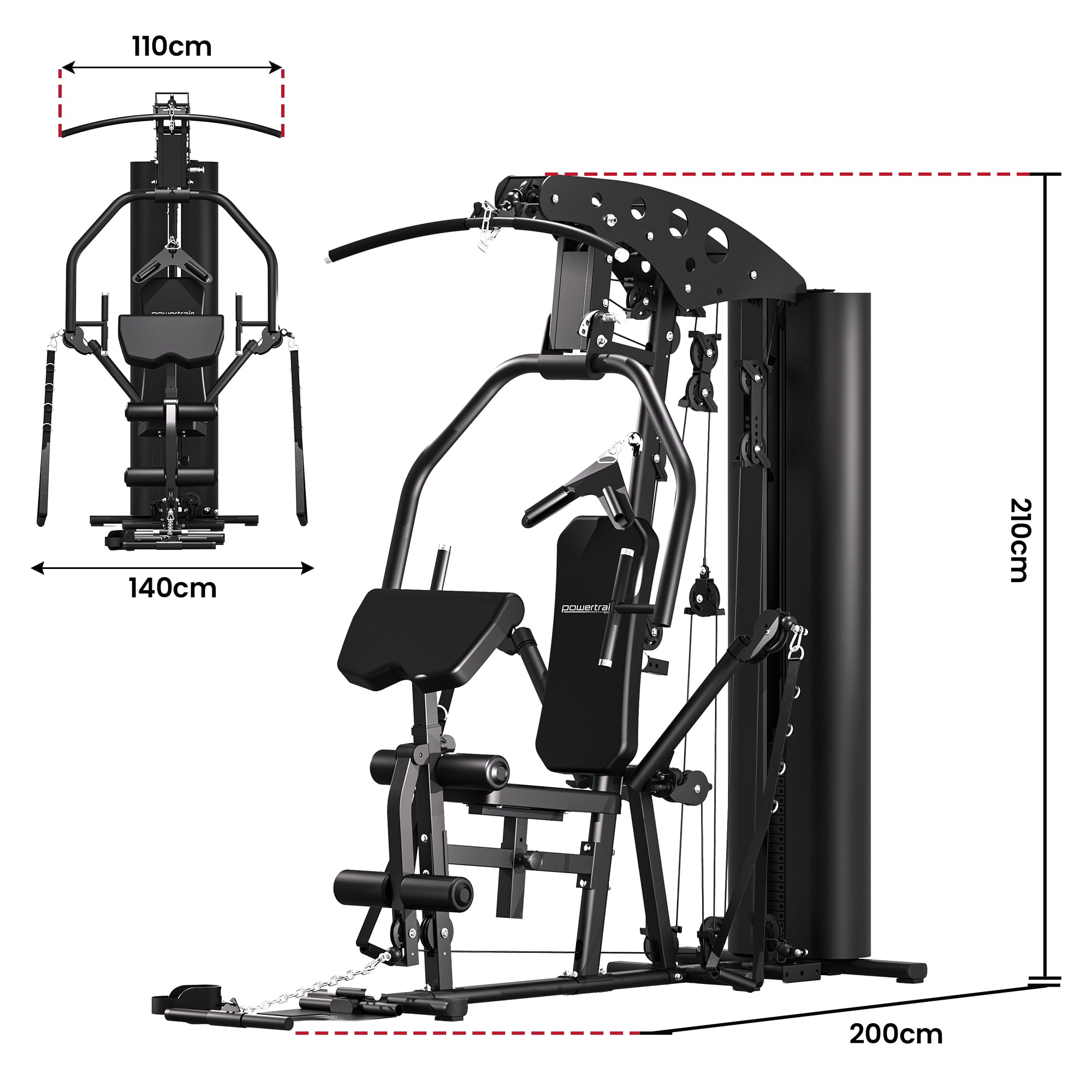 Powertrain 560 Home Multi Gym with 90kg Weight Stack Leg Press All-in-One Full Body Strength Training Machine