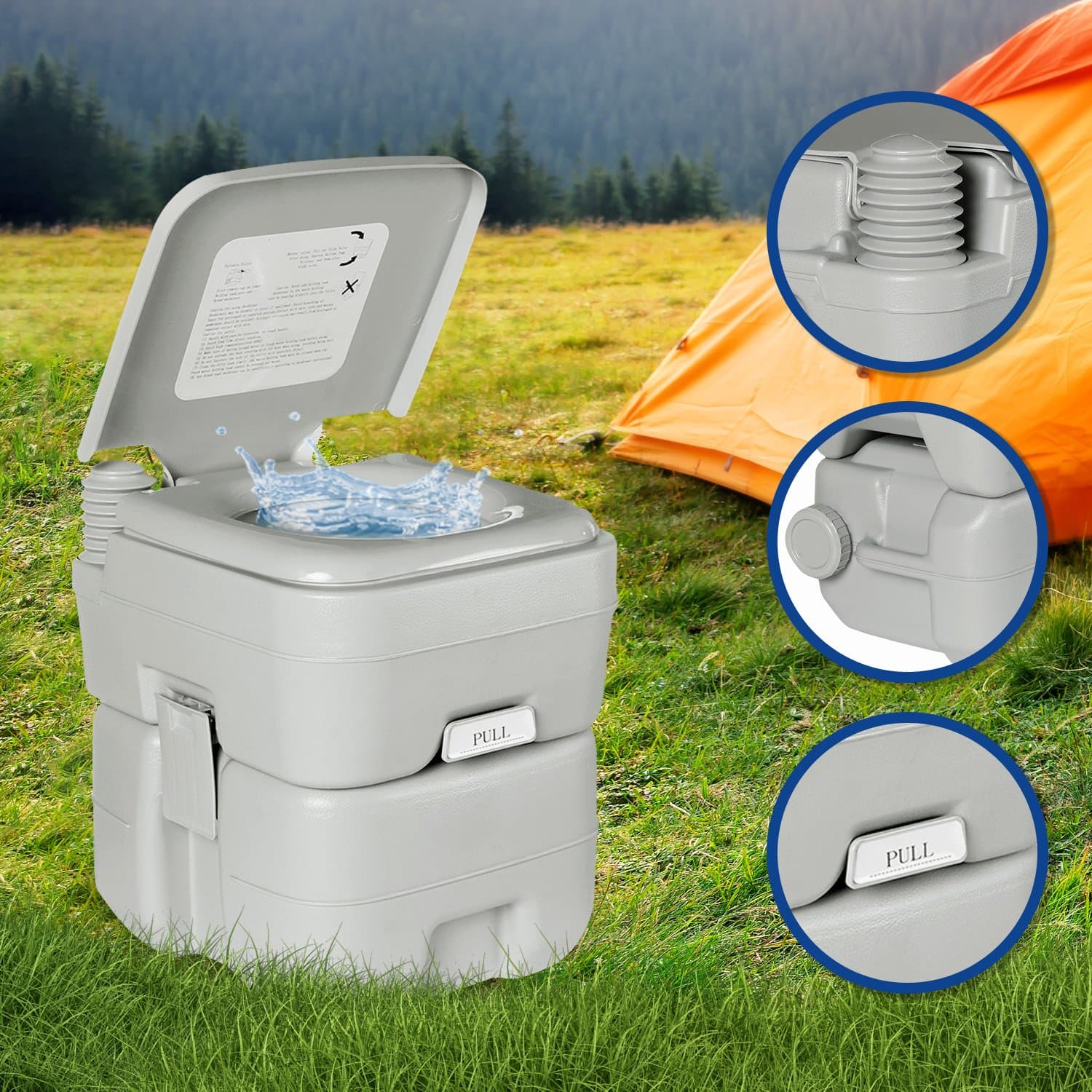 Portable Toilet Press Flush Pump 20L Durable PE ABS Scratch Resistant Matte Finish Outdoor Camping