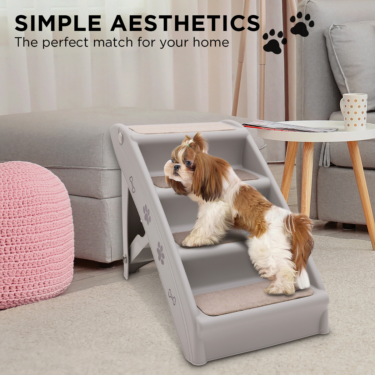 Furtastic Foldable Pet Stairs 50cm Non-Slip Dog Steps Portable Ladder Ramp for Small Dogs Cats High Bed Couch Car