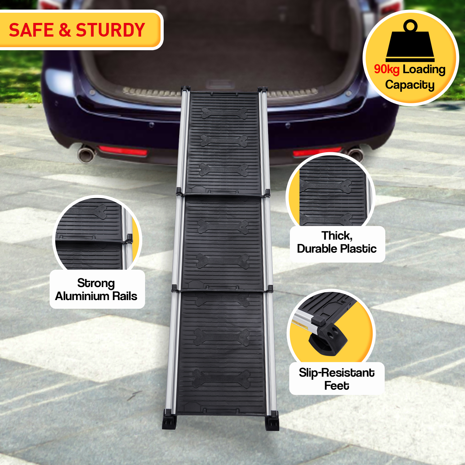 Furtastic Heavy Duty Aluminium Telescopic Dog Ramp Portable Extendable Pet Access Ramp for Car SUV Boot