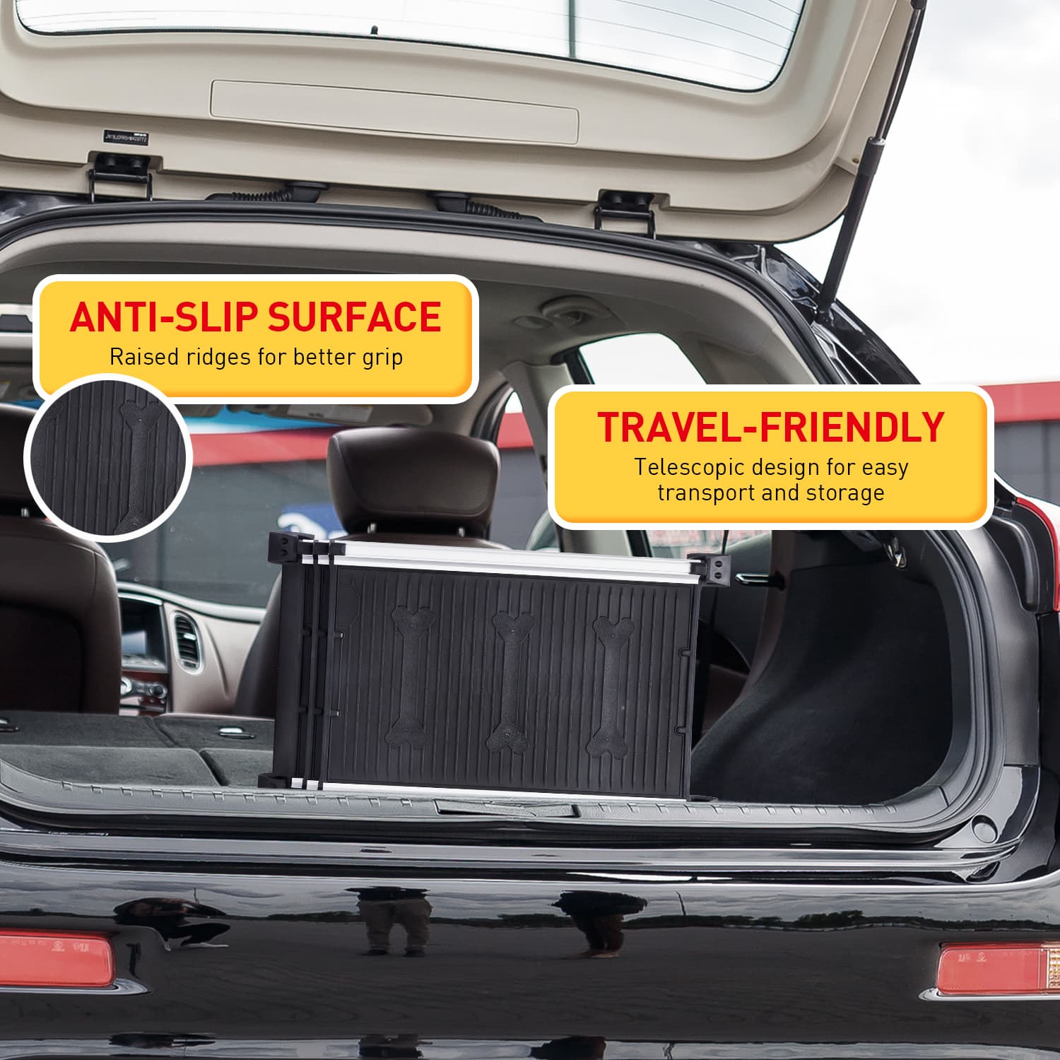 Dog Ramp Heavy Duty Aluminium Telescopic Adjustable Length 73-163cm Portable Access Ramp for Car SUV Boot