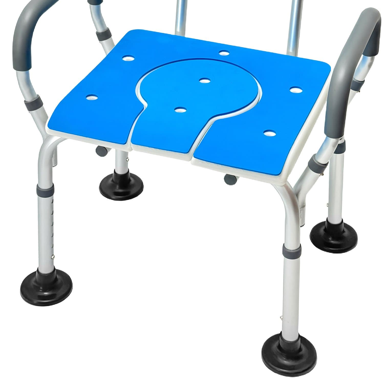 Shower Chair Height Adjustable Aluminium Commode with Armrests Backrest Soft Padded Toilet Seat