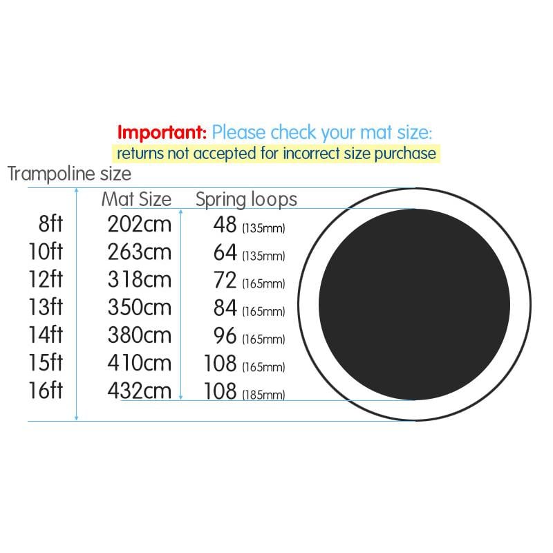 Kahuna 16ft Replacement Trampoline Mat Jumping Round Outdoor Spring Loops