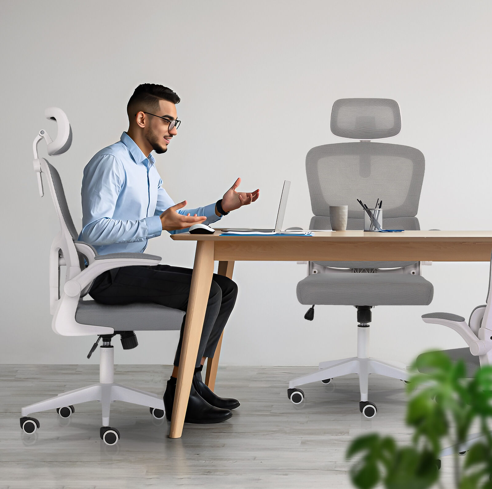Work Office Chair - Lumber Support, Flip-up Armrest, Adjustable Headrest SITIO - GREY