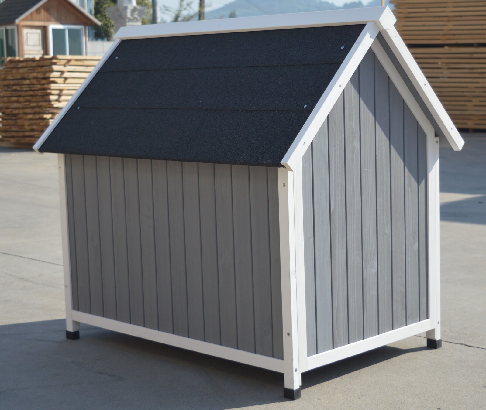 YES4PETS Grey Large Timber Pet Dog Puppy Wooden Cabin Kennel Timber House