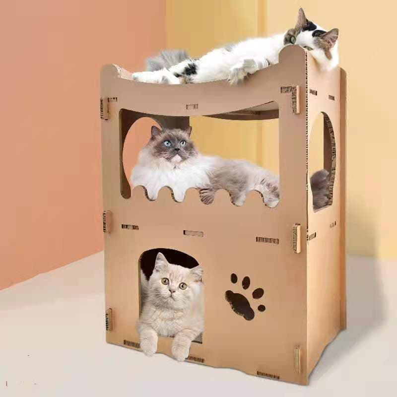 Cat Scratcher Cardboard House Double Storey Natural