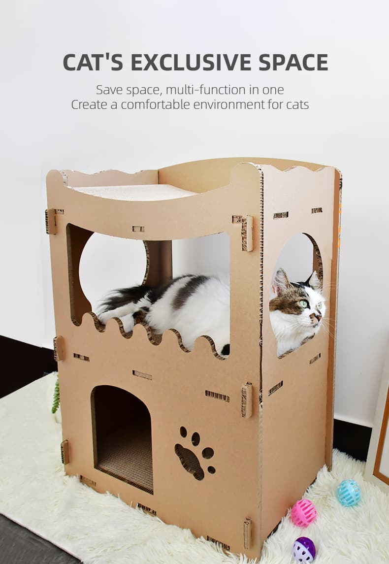 Cat Scratcher Cardboard House Double Storey Natural