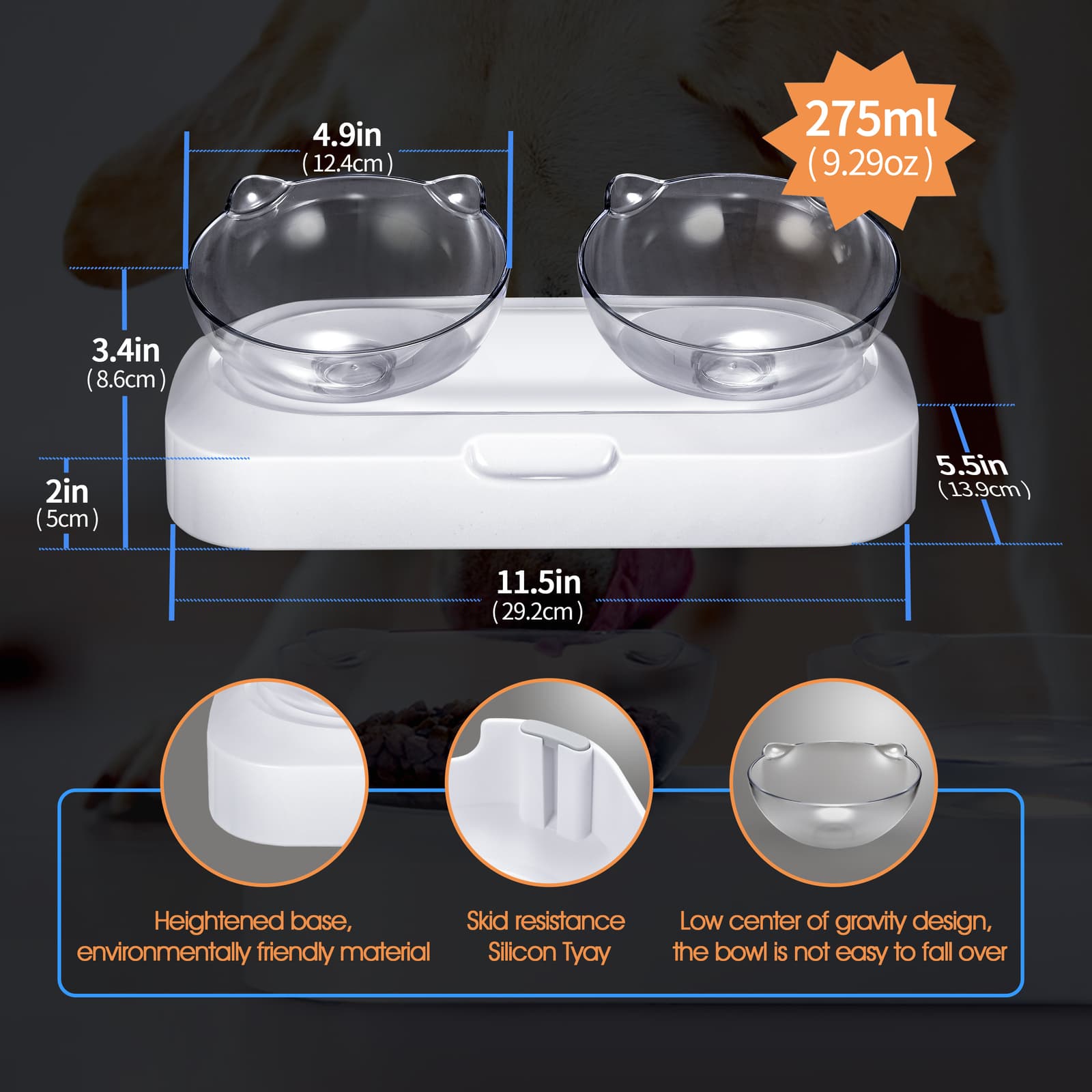 Pet Bowl Water Bowl Portable Anti Slip Skid Feeder 124mm Non Toxic