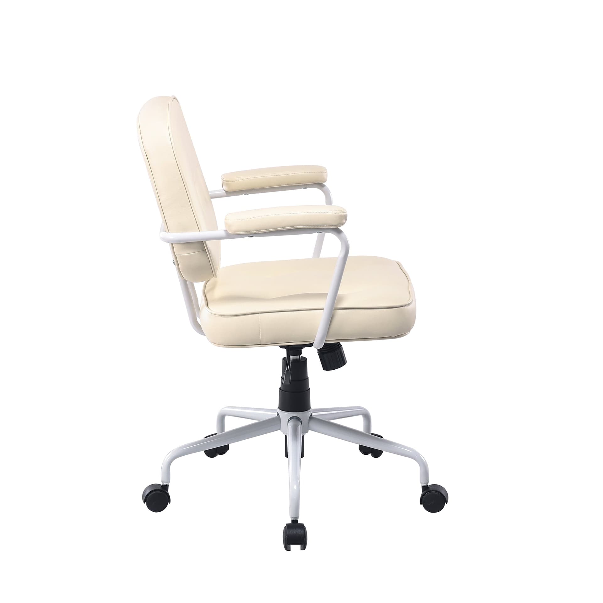 Office Chair Faux Leather Padded Armrests Beige 61cm W x 65cm D