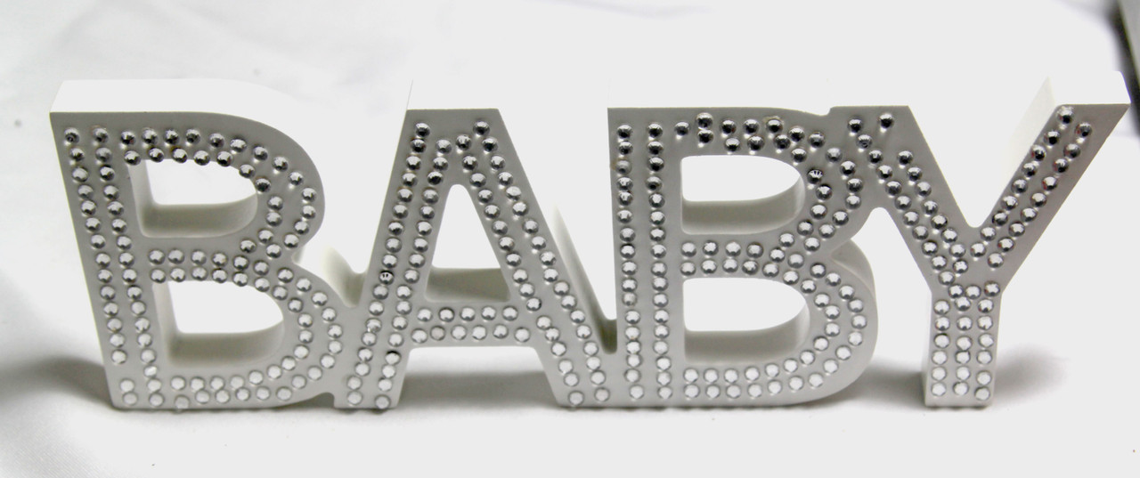 White Baby Nursery 30cm Sign Plaque Plate with Diamantes Newborn Gift Homeware Bedroom Decoration Wall Art