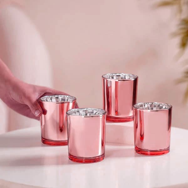 40 Pack Rose Gold Pink Votive Tealight Candle Holders Valentines Day Mercury Wedding Decor Glass Candlestick Party Decorations Bridal Baby Shower Event