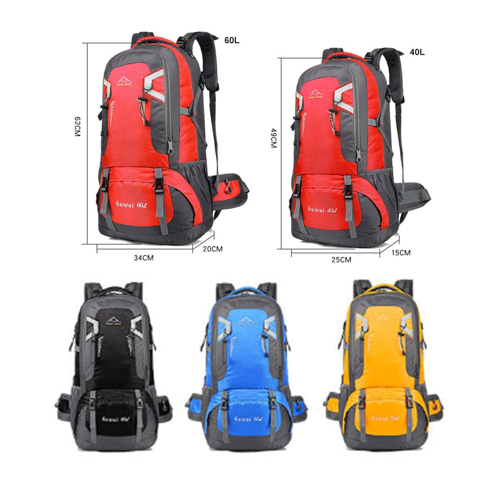 60L Waterproof Hiking Backpack Large Capacity Adjustable Straps Yellow