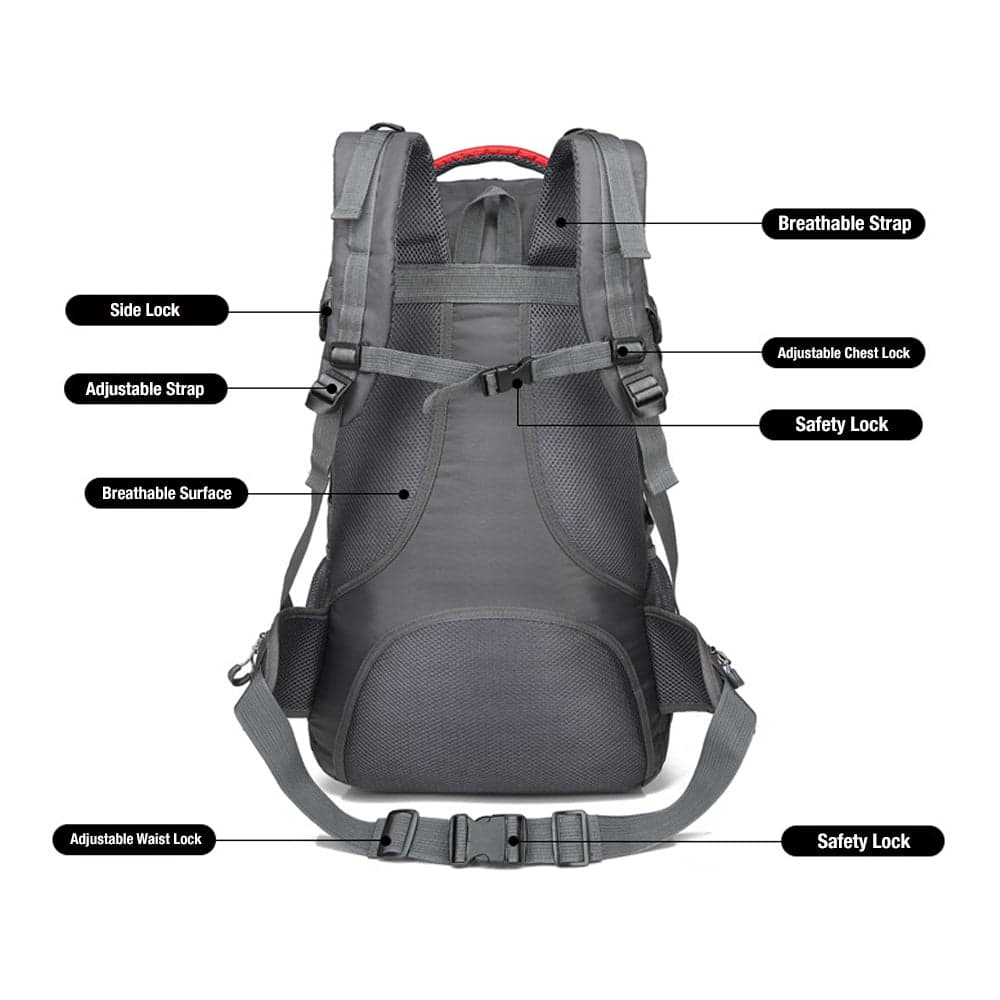 60L Waterproof Hiking Backpack Large Capacity Adjustable Straps Yellow