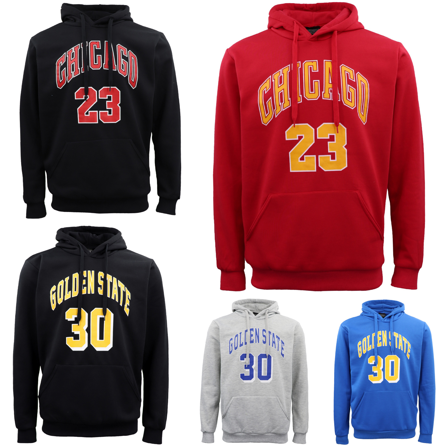 Men's Fleece Pullover Hoodie Jacket Sports Jumper Jersey Chicago Golden State, Blue - Golden State 30, XS