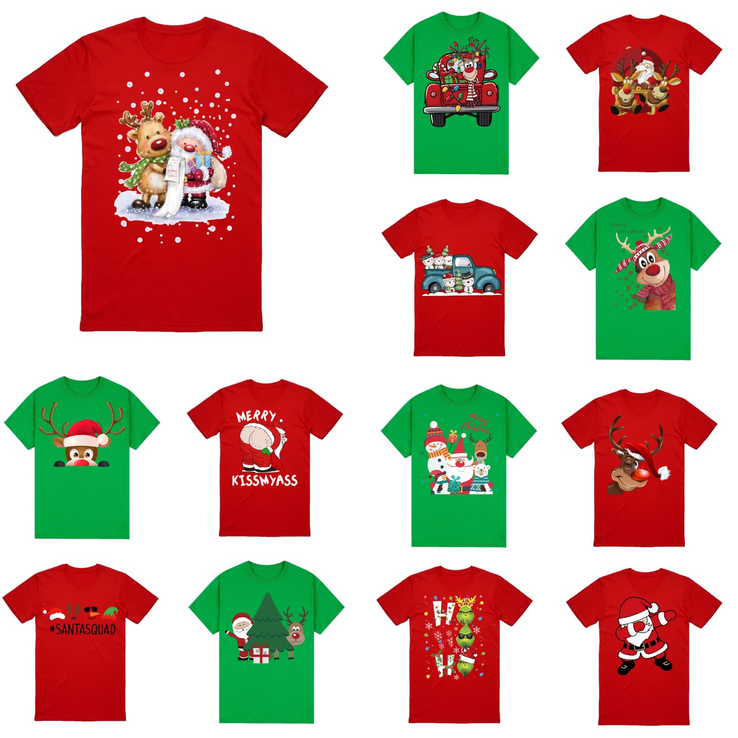 Christmas T-shirt 100% Cotton Funny Santa Reindeer Head Red L