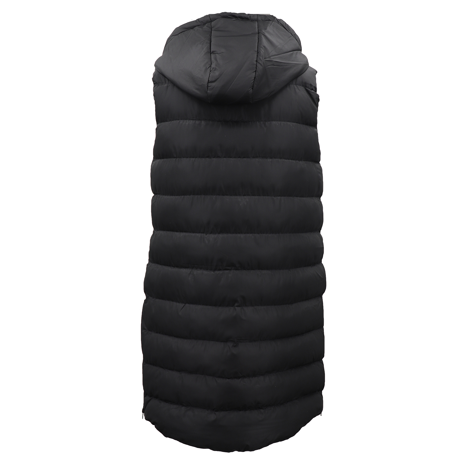 Women's Longline Padded Vest Hooded Jacket Puffer Puffy Quilted Zip Coat Gilet, Black, 18