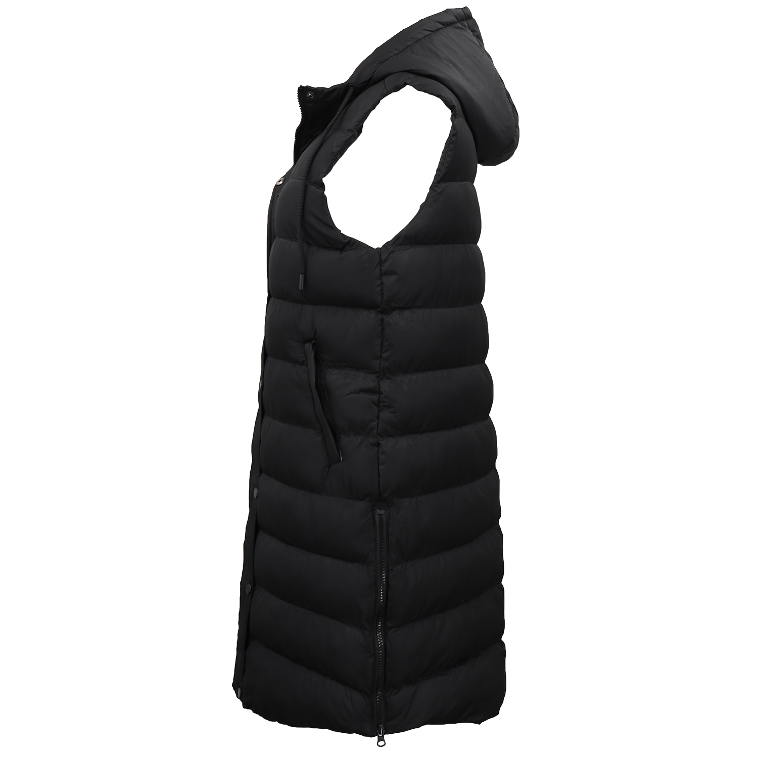 Women's Longline Padded Vest Hooded Jacket Puffer Puffy Quilted Zip Coat Gilet, Black, 18