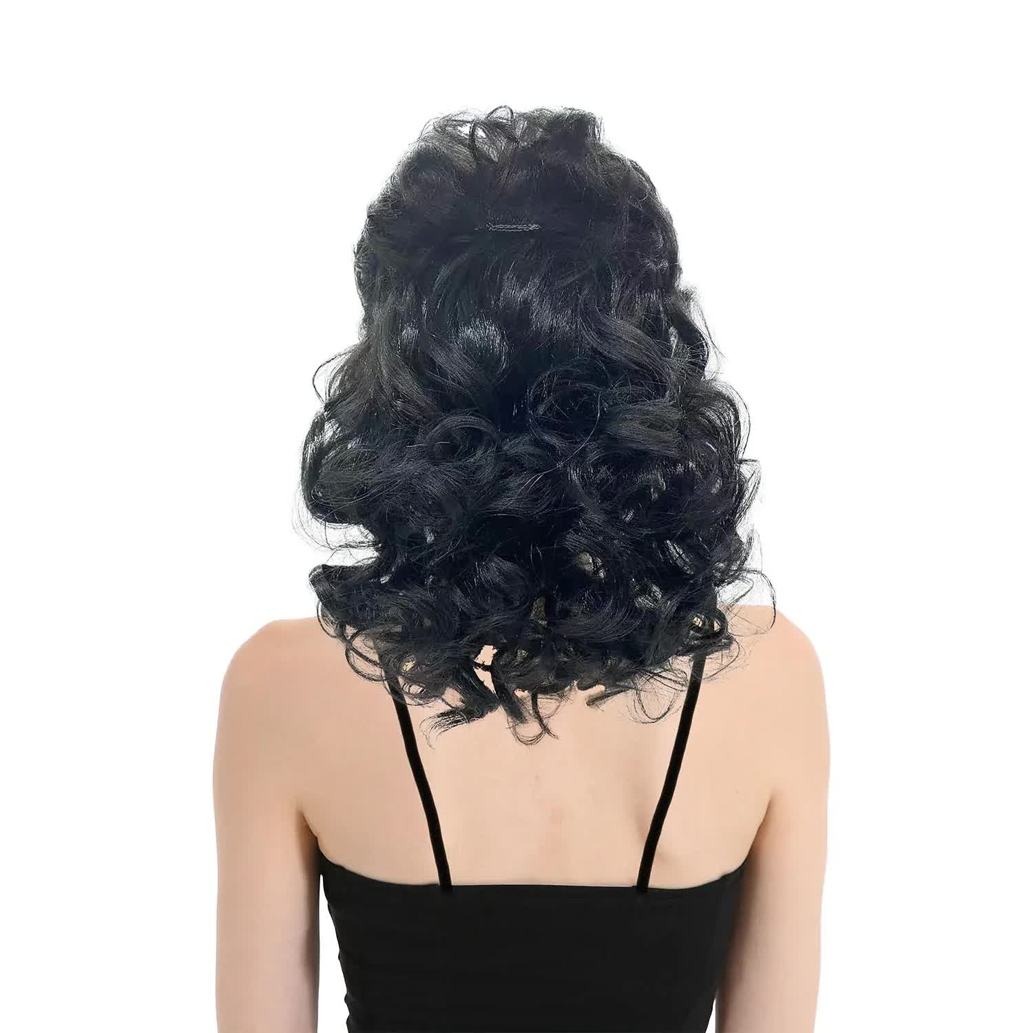 RETRO WIG Curly Long Hair Disco Punk Rock Party Costume 60s 70s 22425 - Black