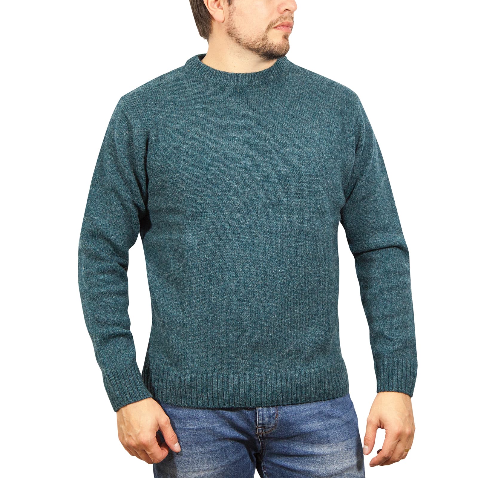 Crew Neck Jumper 100% Shetland Wool Pullover Mens Sweater Sherwood